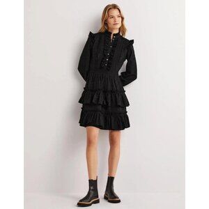 Boden Women Shirt Dress UK 14 US 10 Black Broderie Eyelet short D0294 NWT